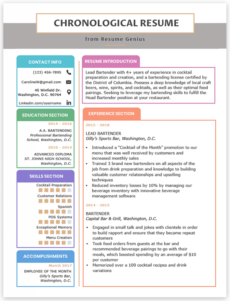 Chronological Resume Example